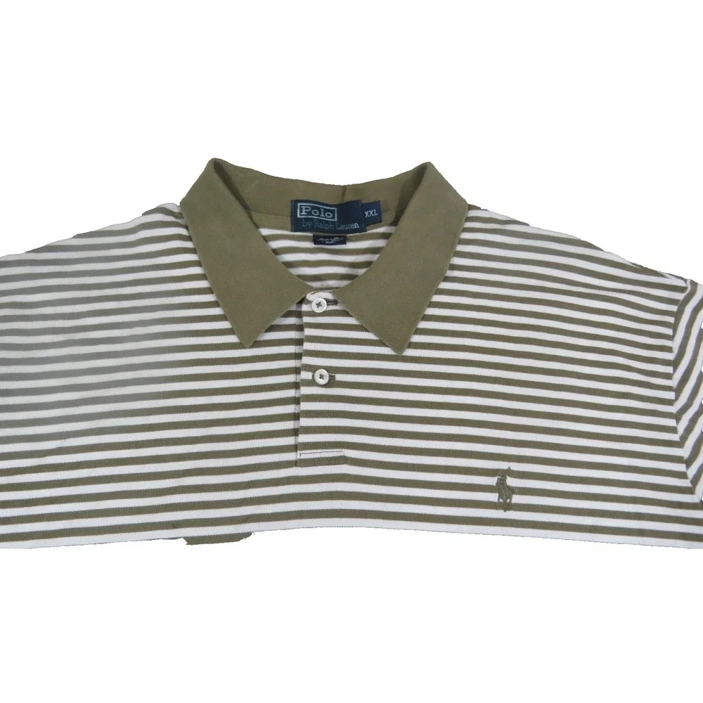 Polo Ralph Lauren Shirt Mens XXL Green White Striped Pima Cotton Short Sleeves
